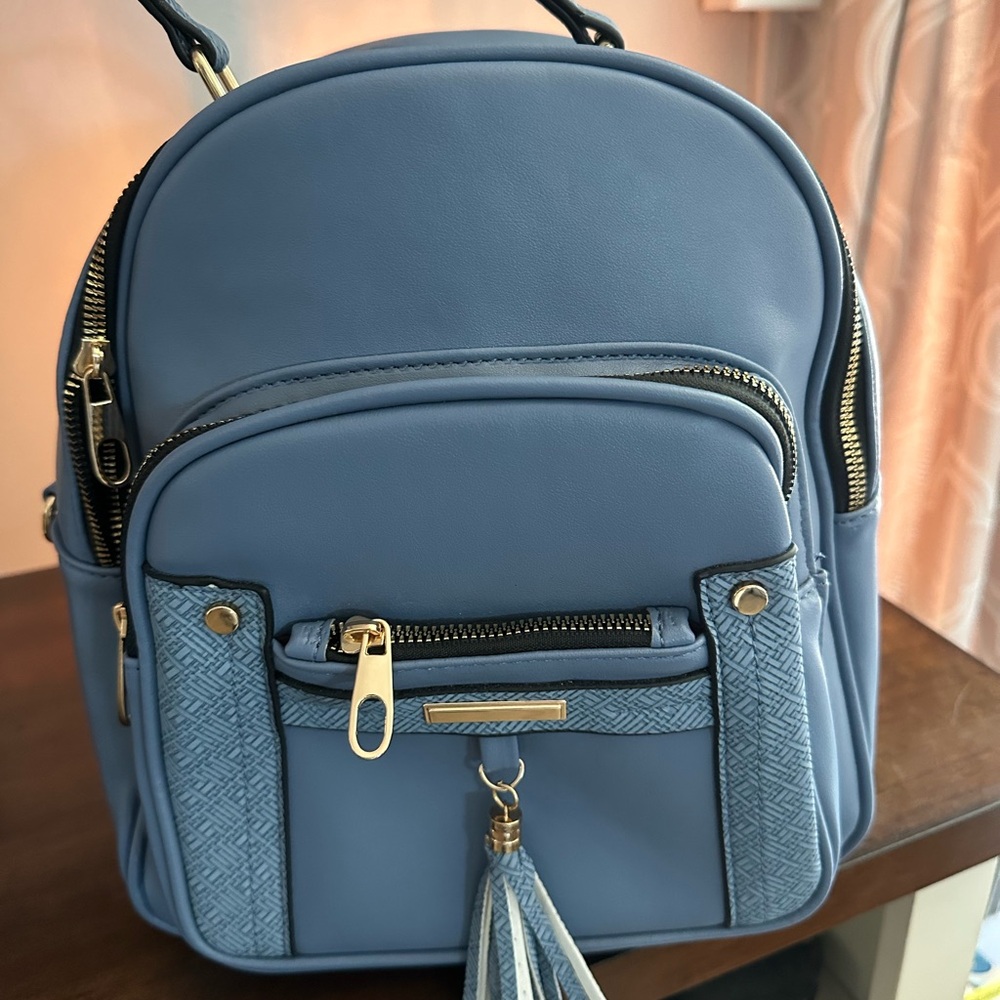 Blue Backpack/crossbody with Structured Design and Multiple Compartments NWOT